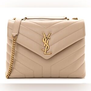 YSL Calfskin Y Quilted Monogram Medium Loulou Chain Satchel Beige *AUTHENTIC*